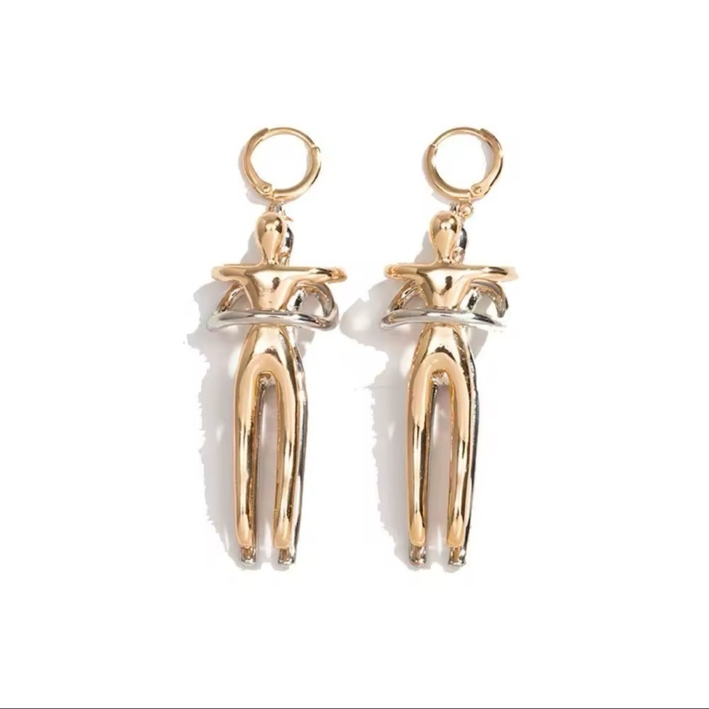 Abstract Dancing Couple Earrings-Gold And Silver - Picture 9 of 13